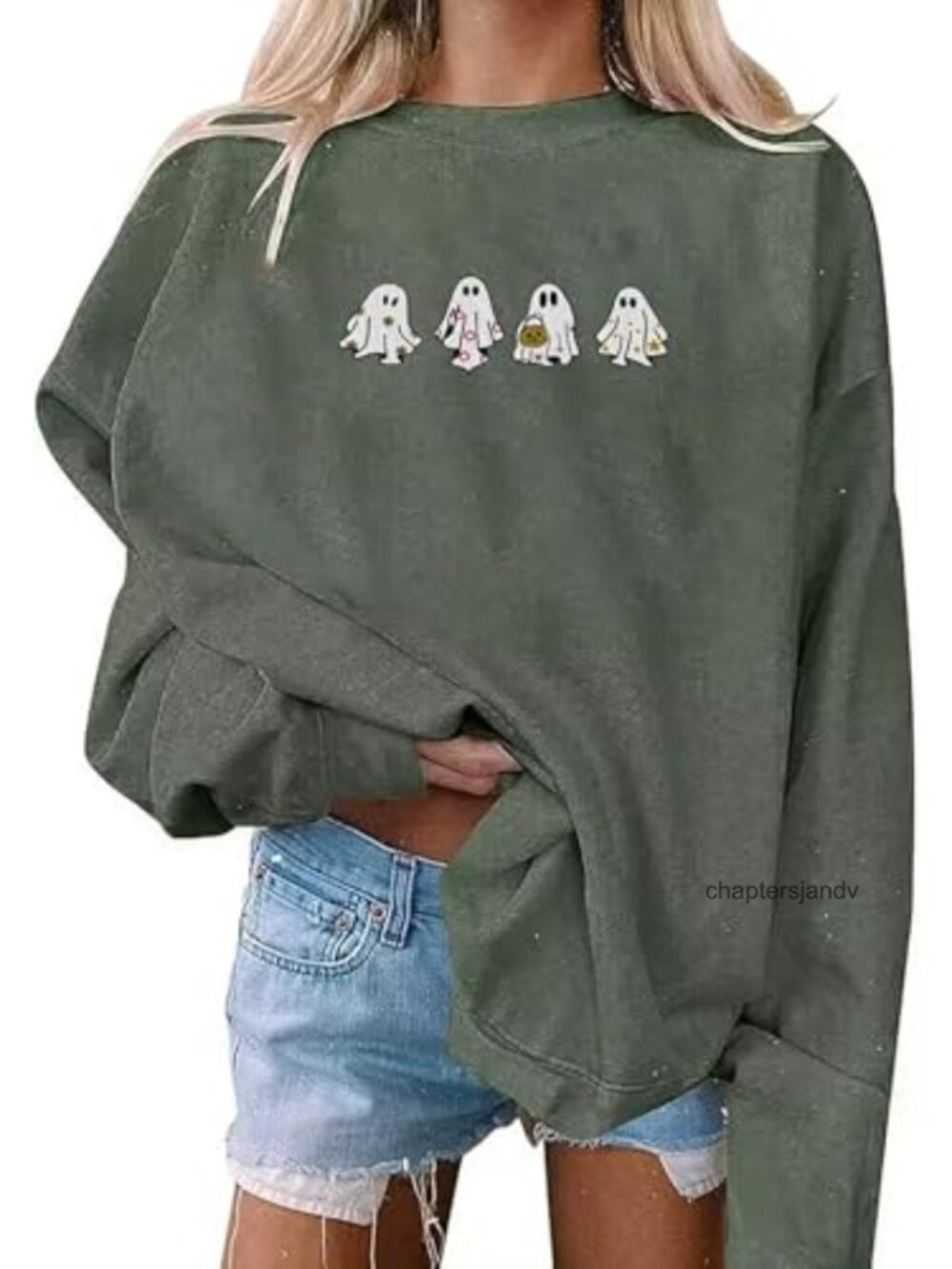 Oversized Halloween Ghost Embroidered Sweatshirt Crewneck Pullover